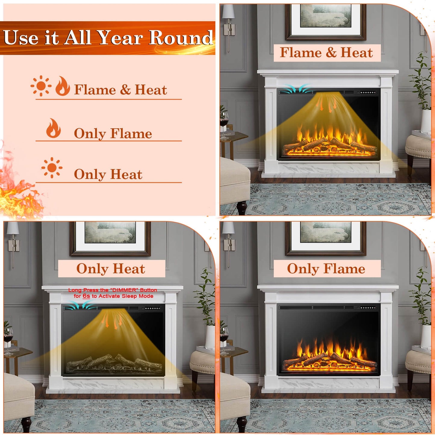 Scratch & Dent, 34/37 Inch Electric Fireplace Recessed with Adjustable Flames