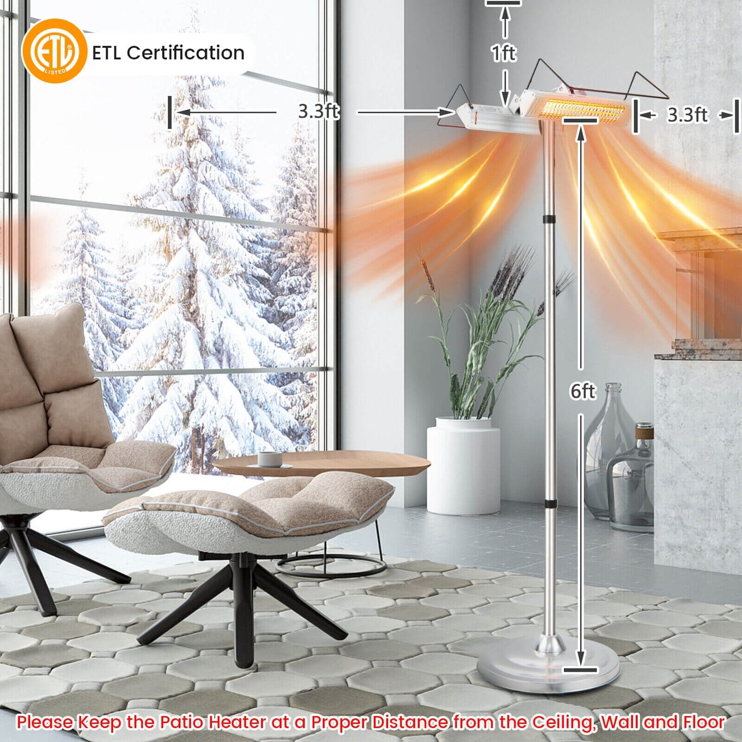 Indoor/Outdoor 1500W Standing Electric Heater with Double-sided Heating
