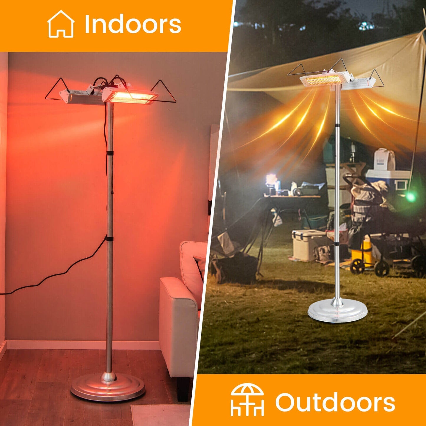 Indoor/Outdoor 1500W Standing Electric Heater with Double-sided Heating