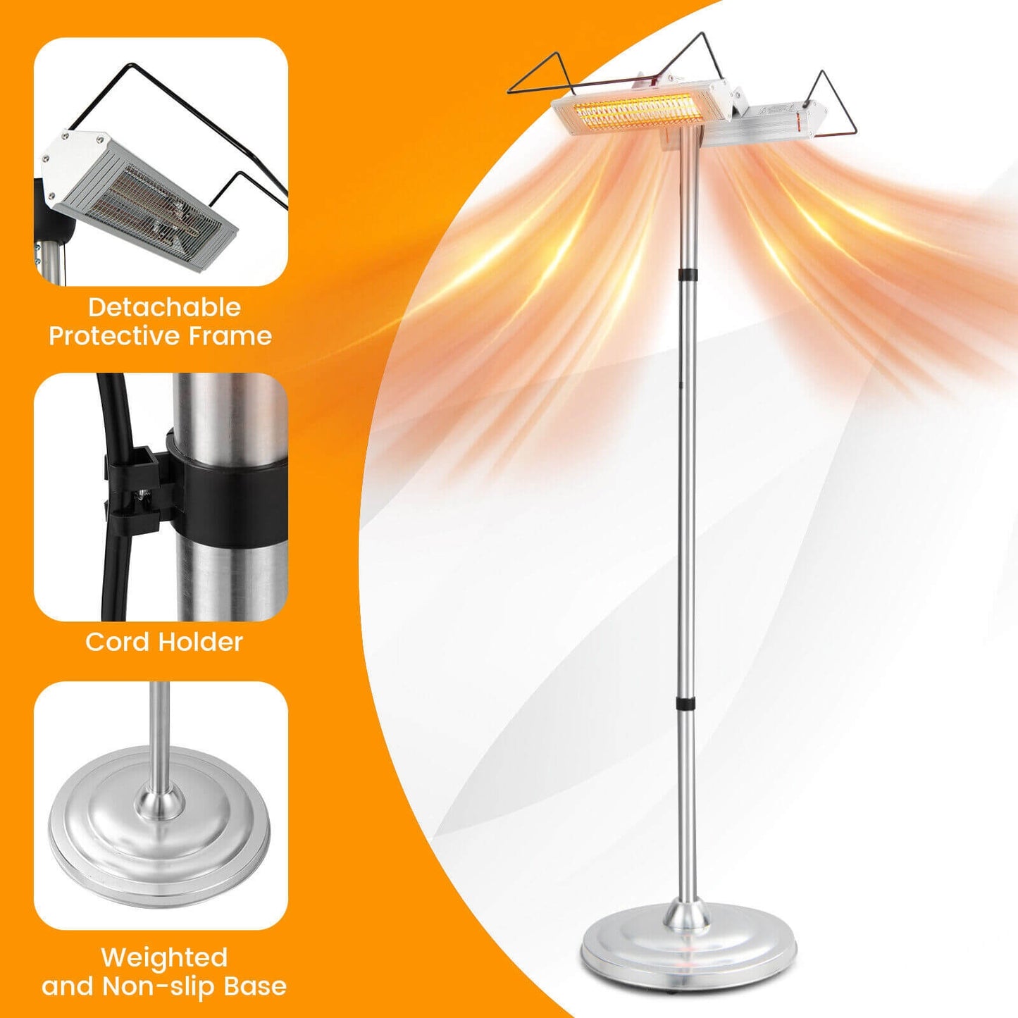 Indoor/Outdoor 1500W Standing Electric Heater with Double-sided Heating