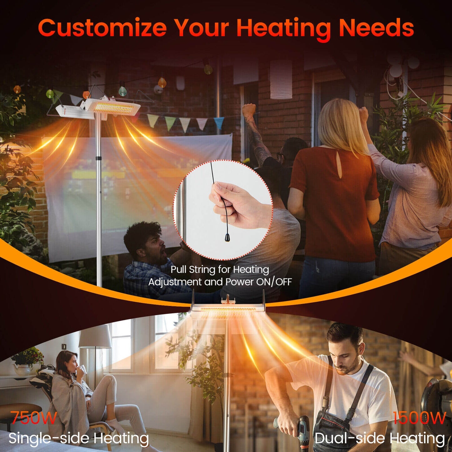 Indoor/Outdoor 1500W Standing Electric Heater with Double-sided Heating