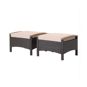 Set of 2 Fade-Resistant Wicker Patio Ottoman-Brown