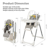 4-in-1 Foldable Baby High Chair with 7 Adjustable Heights and Free Toys Bar-Gray