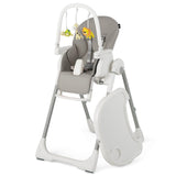 4-in-1 Foldable Baby High Chair with 7 Adjustable Heights and Free Toys Bar-Gray