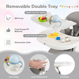 4-in-1 Foldable Baby High Chair with 7 Adjustable Heights and Free Toys Bar-Gray