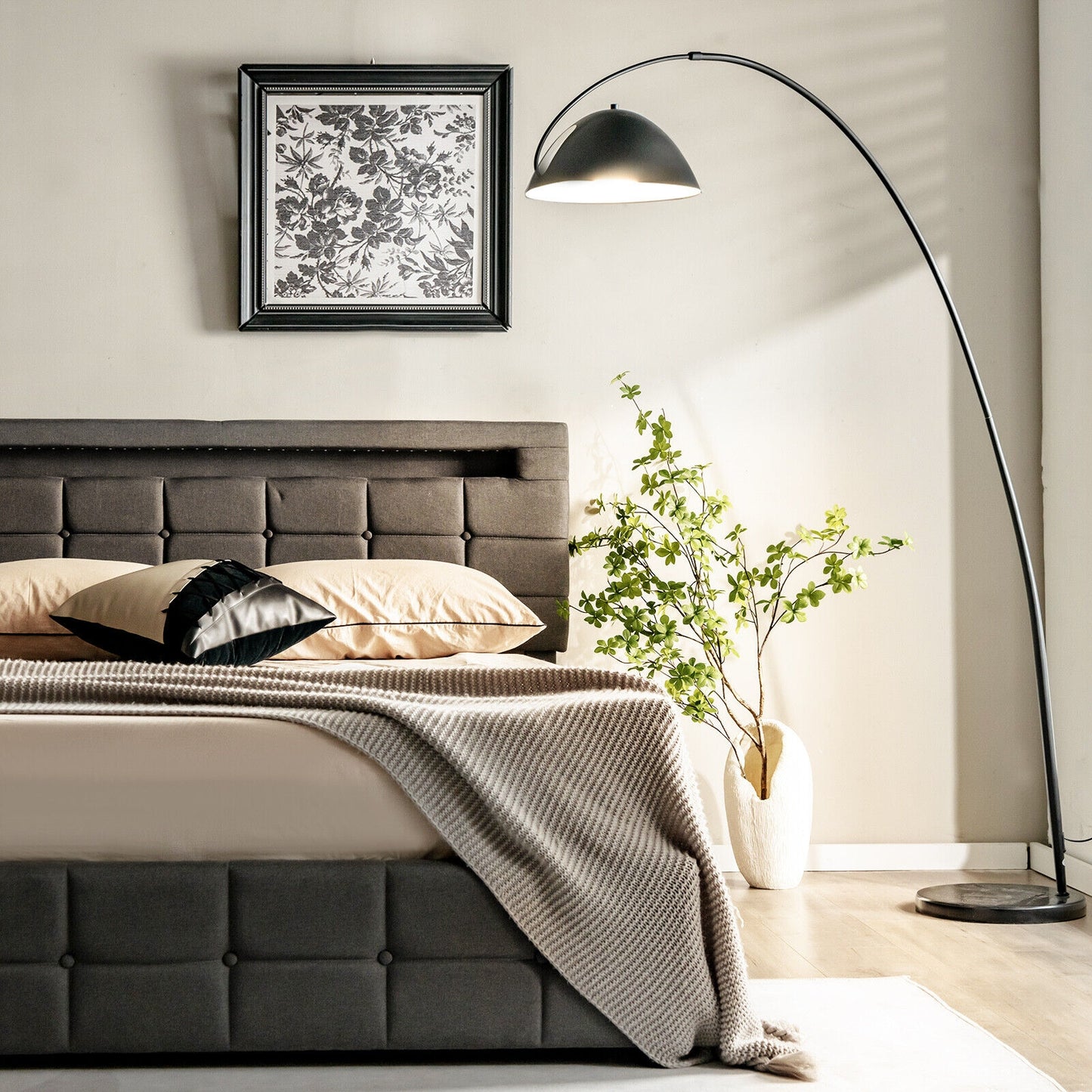 Special - Upholstered Queen LED Bed Frame with Headboard and 4 Drawers - (1 Box)