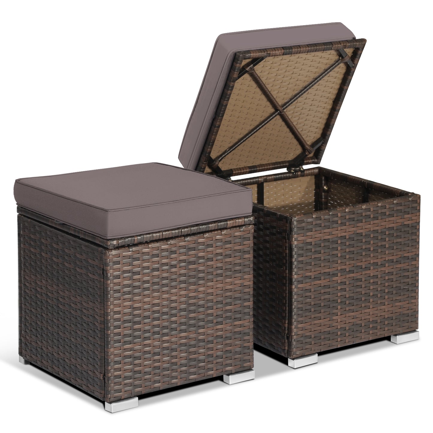 2 Piece Set, Patio Ottoman with Removable Cushions-Gray, assembled
