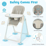 *SPECIAL *Folding High Chair with Height Adjustment and 360° Rotating Wheels-Gray