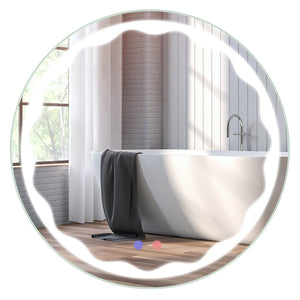 32 Inch Round Wall Mirror with 3-Color LED Lights and Anti Fog