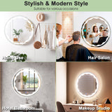 32 Inch Round Wall Mirror with 3-Color LED Lights and Anti Fog