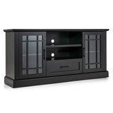 TV Stand for TVs up to 70 with Glass Doors Cubbies and Drawer-Black - Scratch and Dent