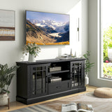 TV Stand for TVs up to 70 with Glass Doors Cubbies and Drawer-Black - Scratch and Dent