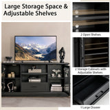 TV Stand for TVs up to 70 with Glass Doors Cubbies and Drawer-Black - Scratch and Dent