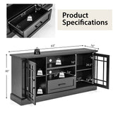 TV Stand for TVs up to 70 with Glass Doors Cubbies and Drawer-Black - Scratch and Dent