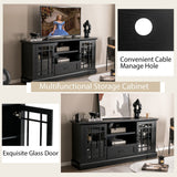 TV Stand for TVs up to 70 with Glass Doors Cubbies and Drawer-Black - Scratch and Dent