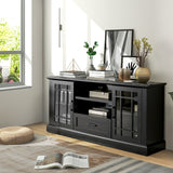 TV Stand for TVs up to 70 with Glass Doors Cubbies and Drawer-Black - Scratch and Dent