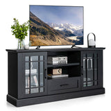 TV Stand for TVs up to 70 with Glass Doors Cubbies and Drawer-Black - Scratch and Dent