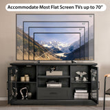 TV Stand for TVs up to 70 with Glass Doors Cubbies and Drawer-Black - Scratch and Dent