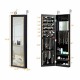 Full Length Mirror Jewelry Cabinet with Ring Slots and Necklace Hooks-Black