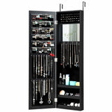 Full Length Mirror Jewelry Cabinet with Ring Slots and Necklace Hooks-Black