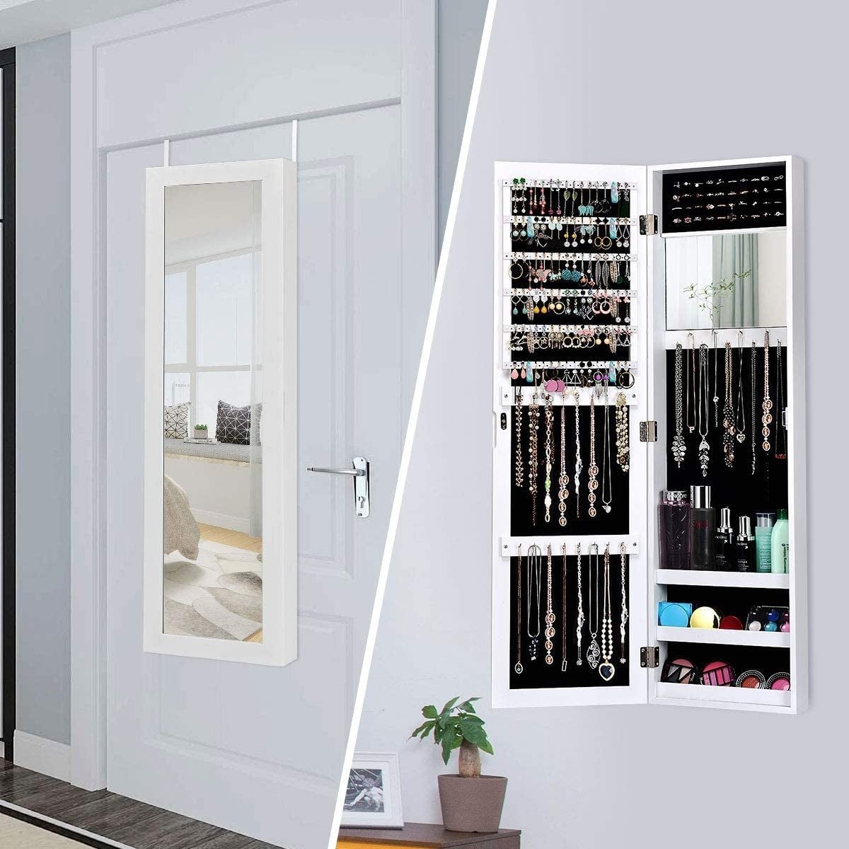 Full Length Mirror Jewelry Cabinet  -White (Scratch and Dent)