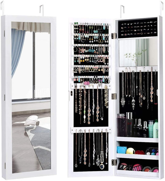 Full Length Mirror Jewelry Cabinet  -White (Scratch and Dent)