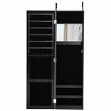 Full Length Mirror Jewelry Cabinet with Ring Slots and Necklace Hooks-Black