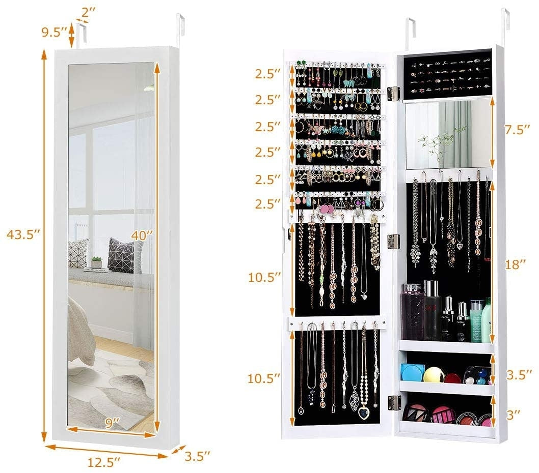 Full Length Mirror Jewelry Cabinet  -White (Scratch and Dent)
