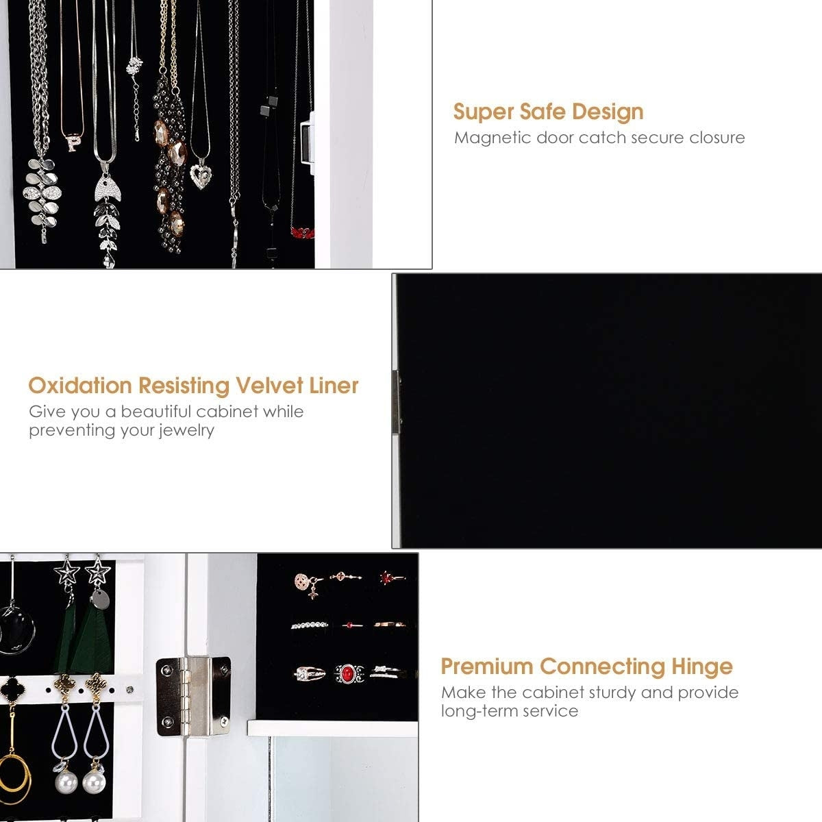 Full Length Mirror Jewelry Cabinet  -White (Scratch and Dent)