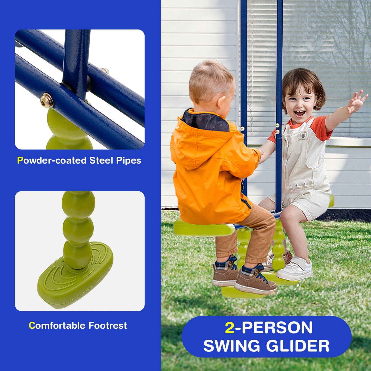 440 Pounds Kids Swing Set with Two Swings and One Glider, 1 box