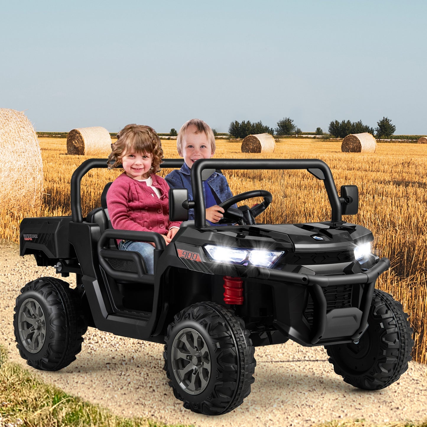 2-Seater Kids Ride On Dump Truck with Dump Bed-Black, Customer return, used, tested, working