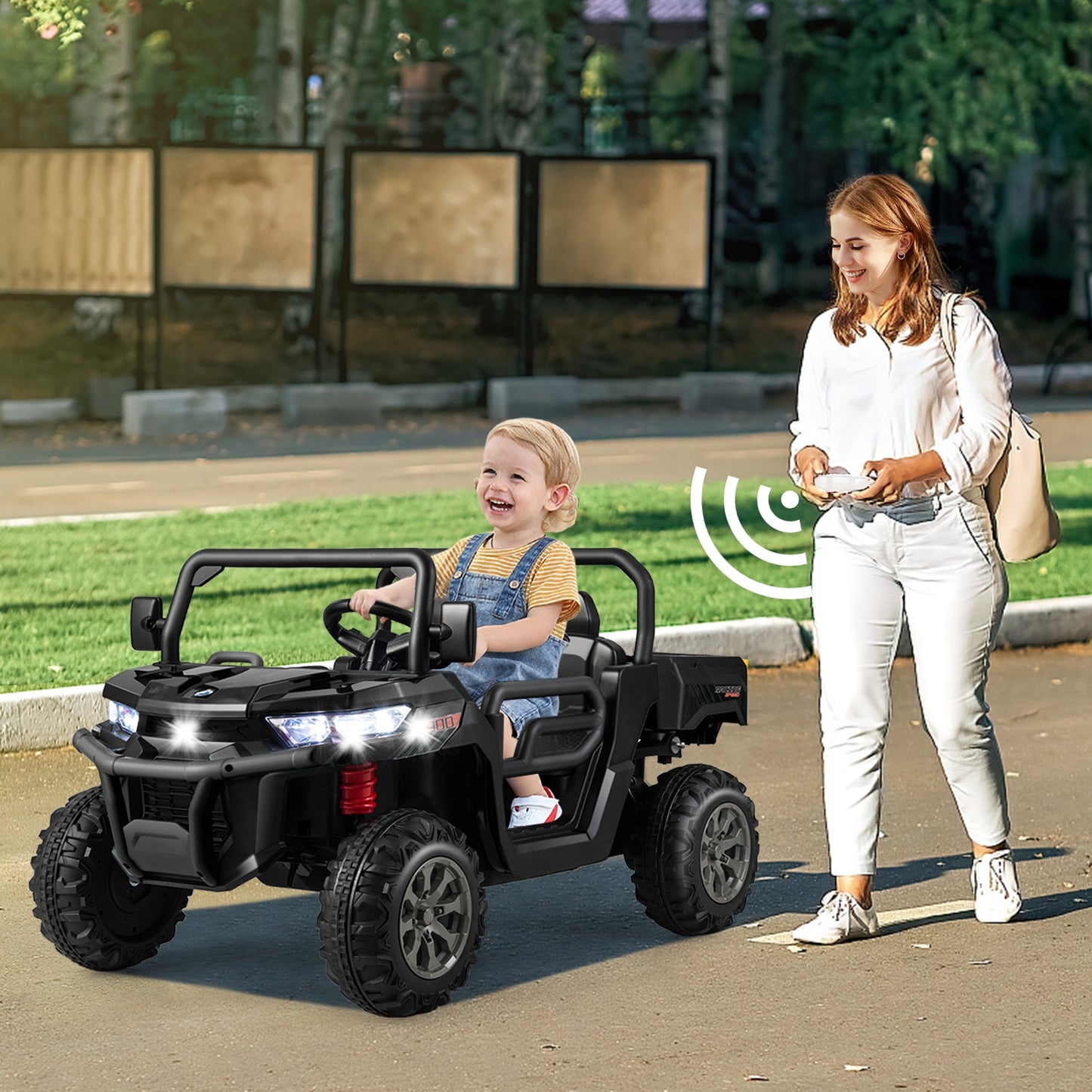 2-Seater Kids Ride On Dump Truck with Dump Bed-Black, Customer return, used, tested, working