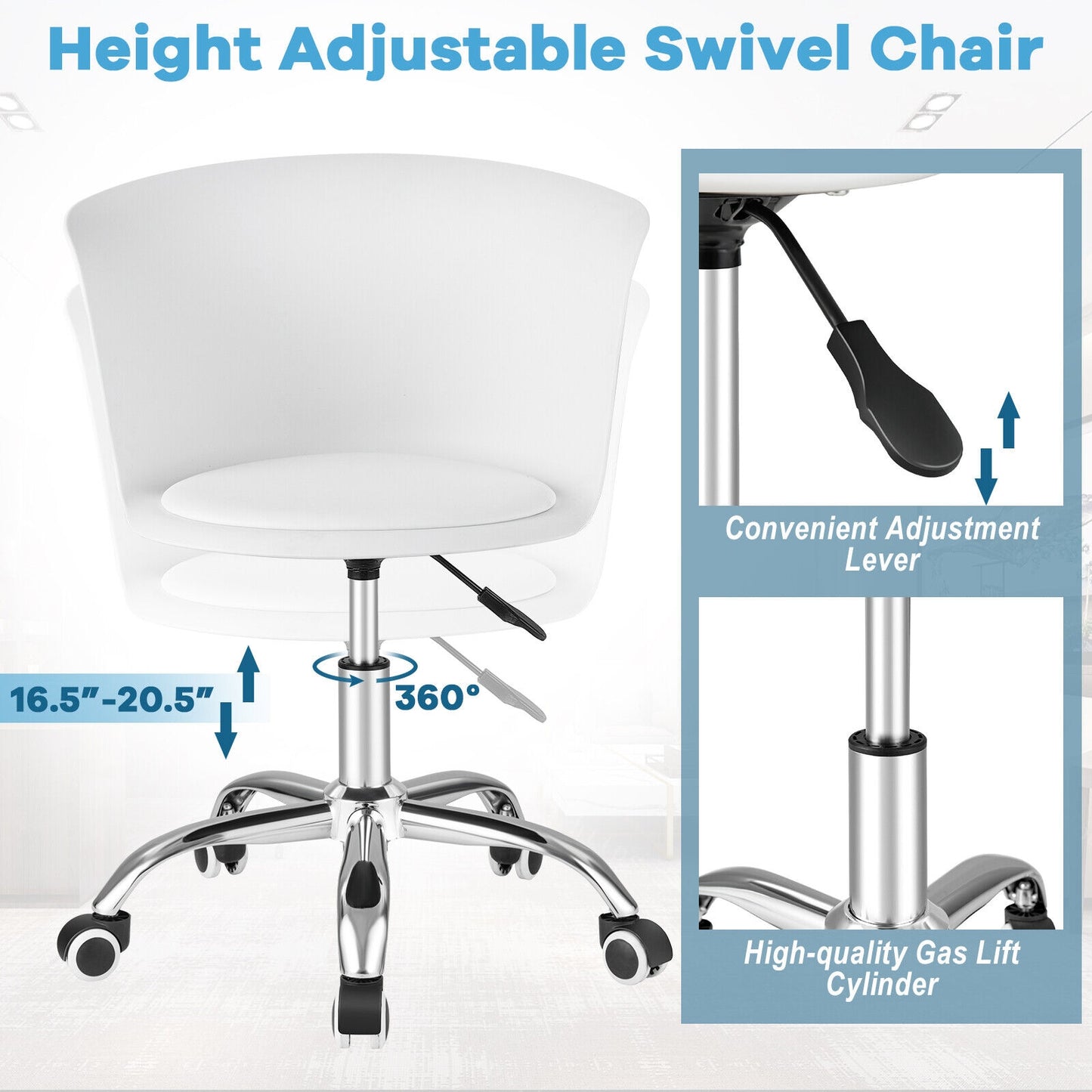 Office Chair with Ergonomic Backrest and Soft Padded PU Leather Seat-White