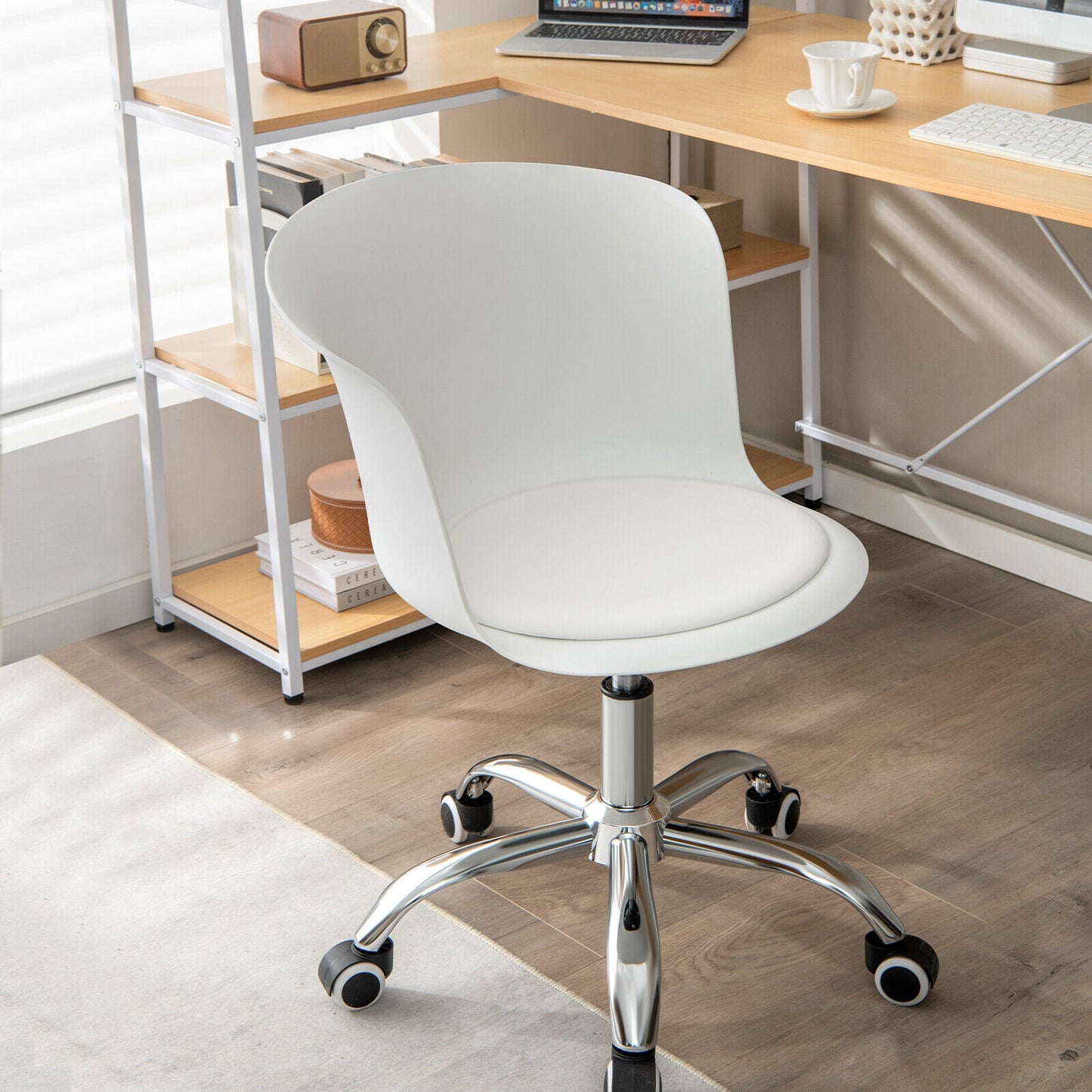 Office Chair with Ergonomic Backrest and Soft Padded PU Leather Seat-White