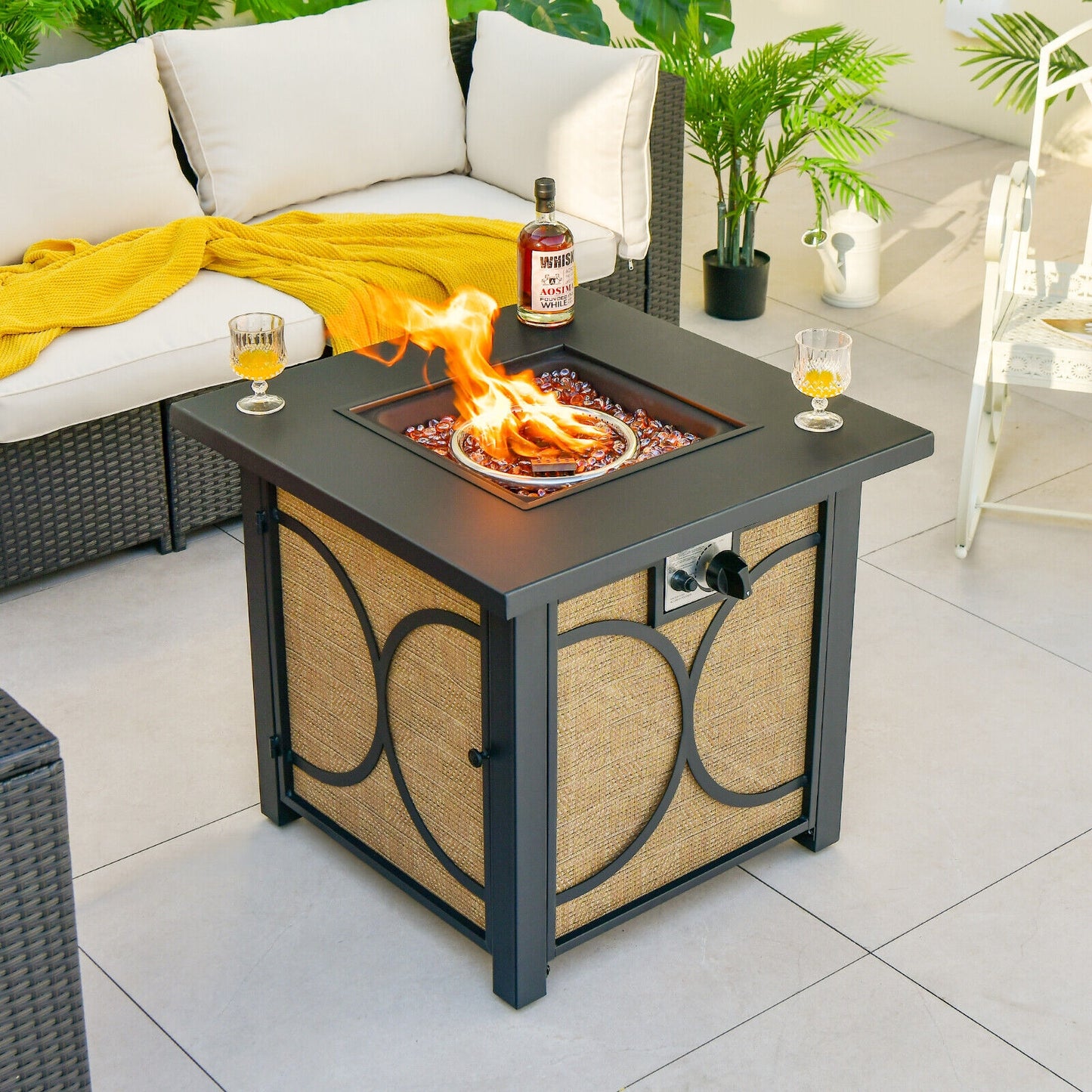 28 Inch 50000 BTU Outdoor Square Fire Pit Table with Cover, fully assembled