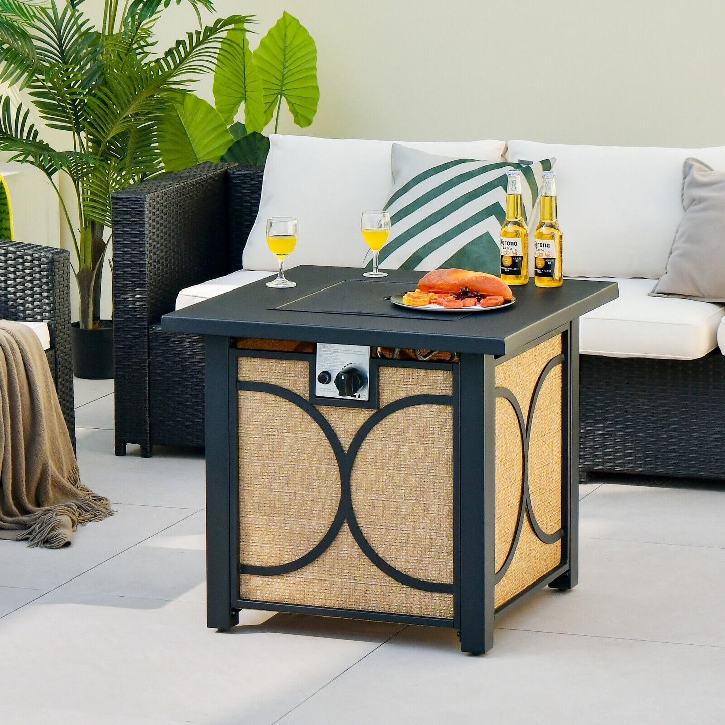 28 Inch 50000 BTU Outdoor Square Fire Pit Table with Cover, fully assembled