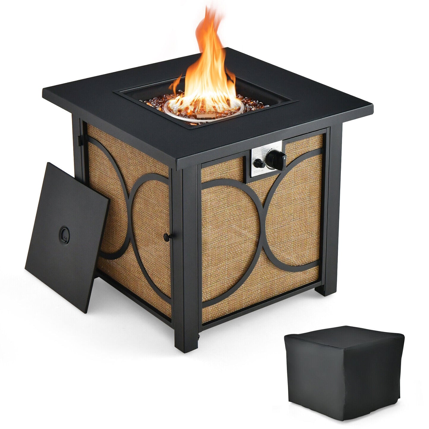 28 Inch 50000 BTU Outdoor Square Fire Pit Table with Cover, fully assembled