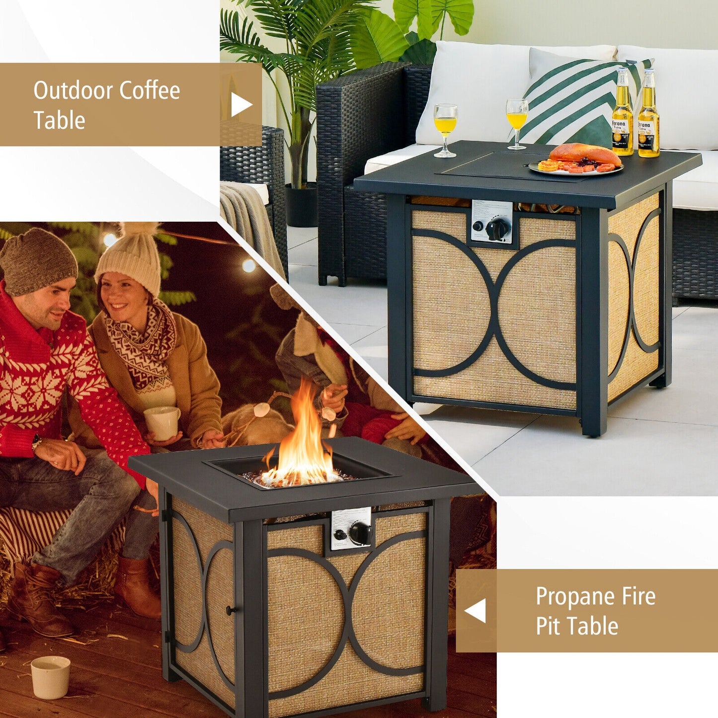 28 Inch 50000 BTU Outdoor Square Fire Pit Table with Cover, fully assembled
