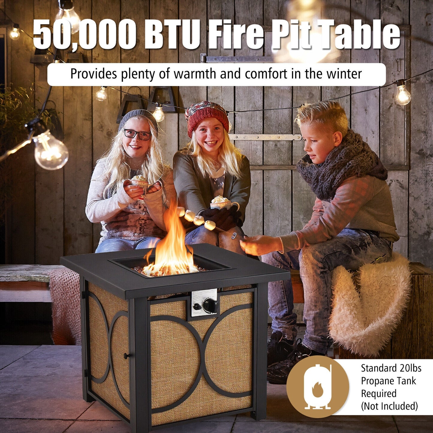 28 Inch 50000 BTU Outdoor Square Fire Pit Table with Cover, fully assembled