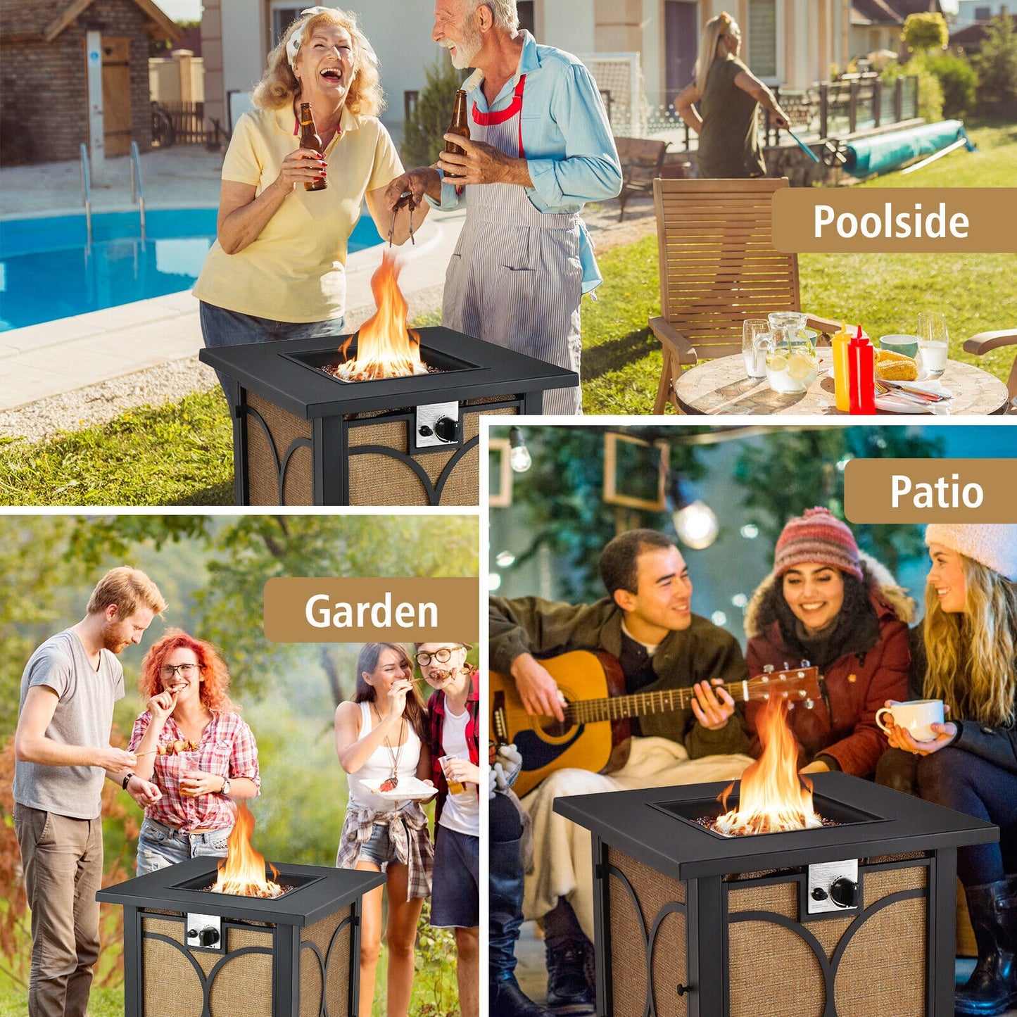 28 Inch 50000 BTU Outdoor Square Fire Pit Table with Cover, fully assembled