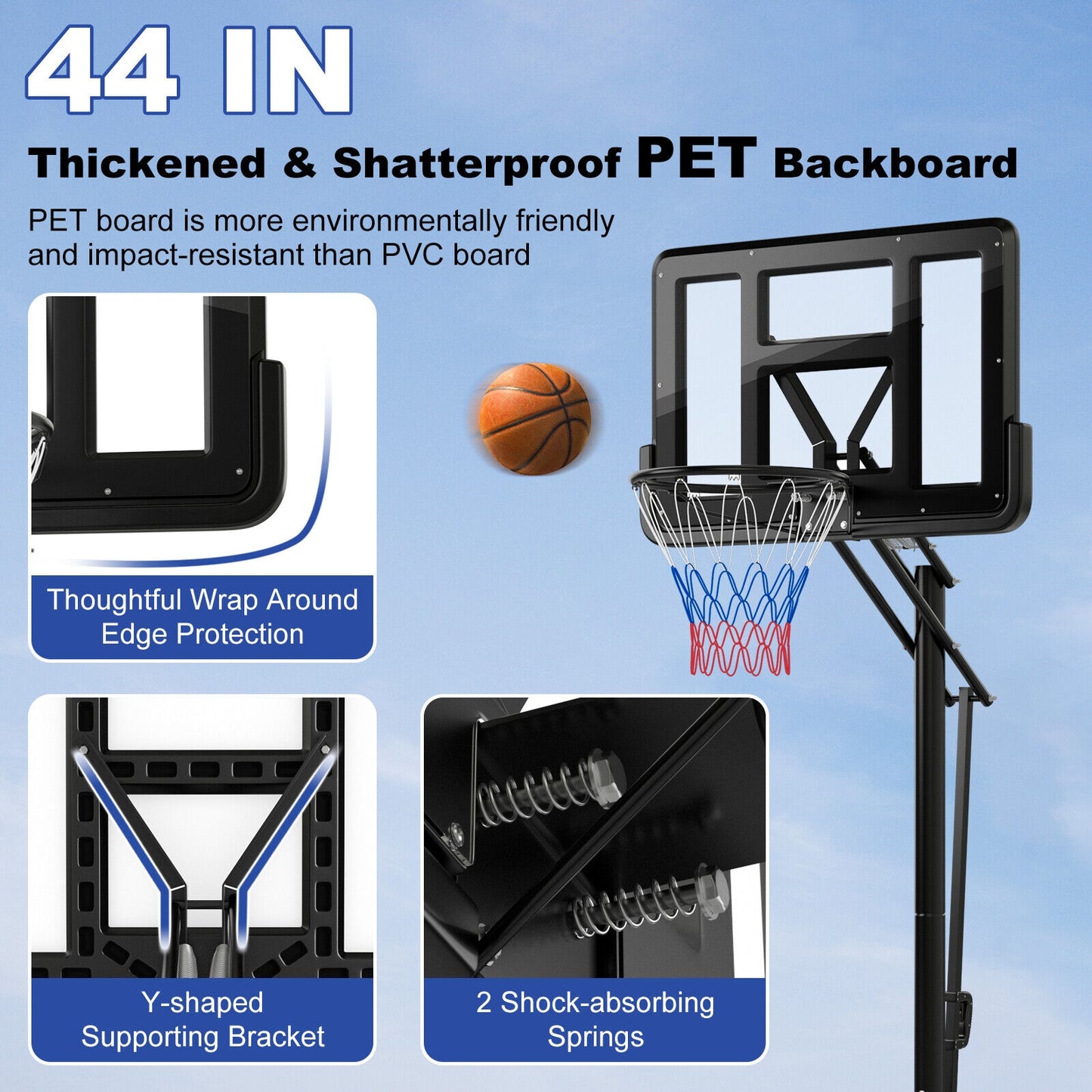 Portable Basketball Hoop with 4.6 to 10 Feet 10-Level Height Adjustable, 1 Box, unassembled