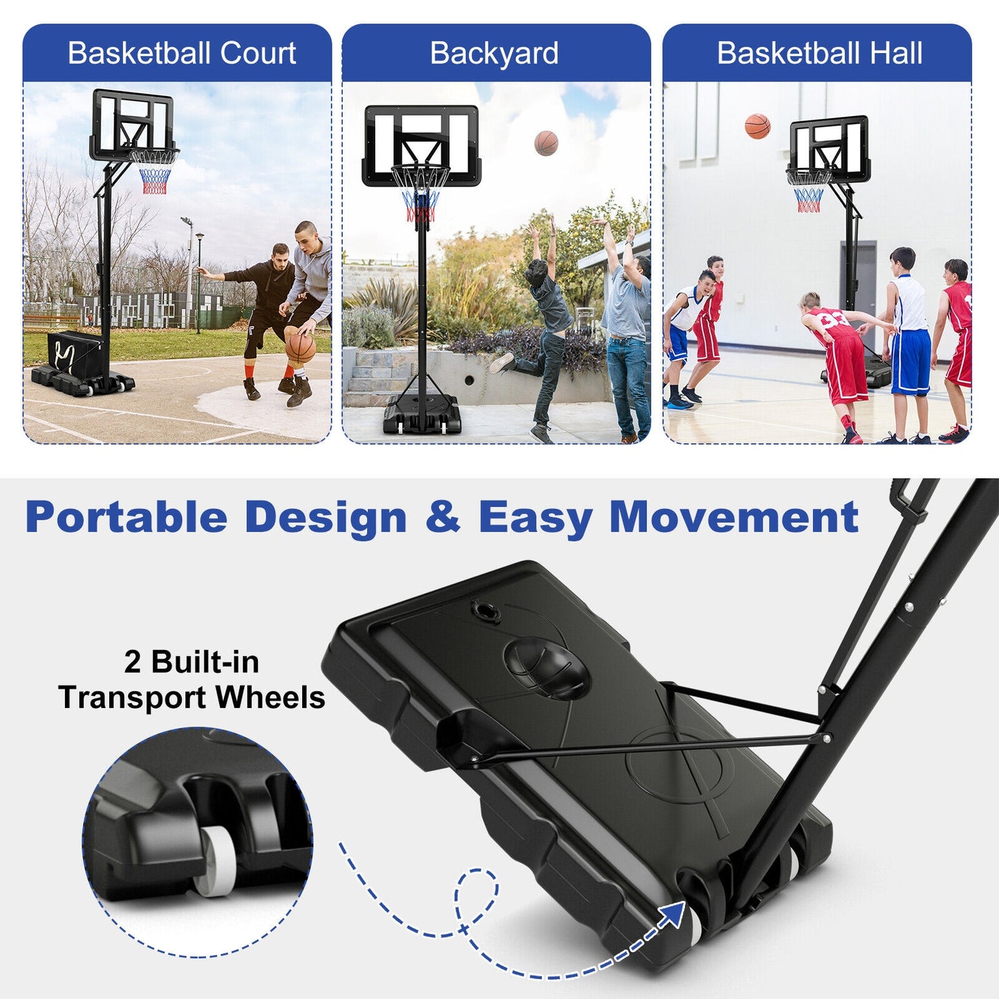 Portable Basketball Hoop with 4.6 to 10 Feet 10-Level Height Adjustable, 1 Box, unassembled