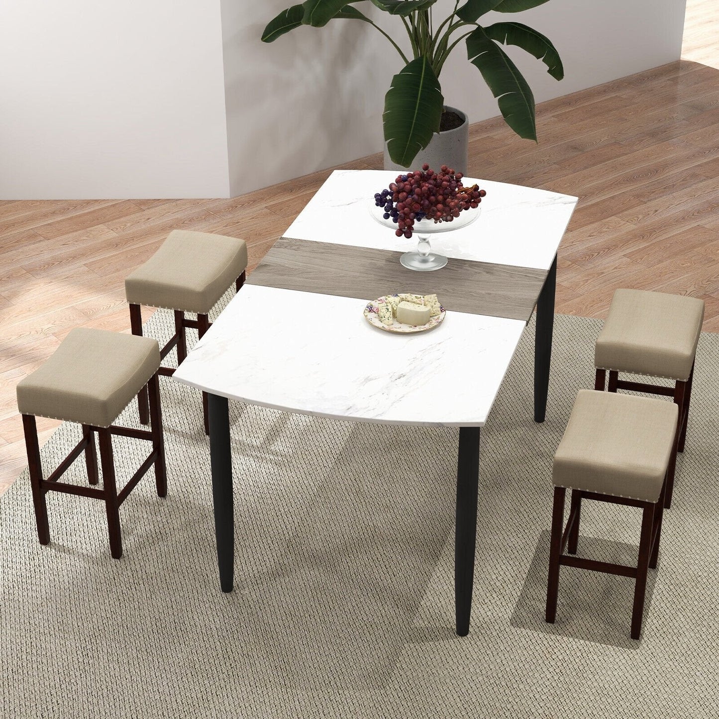 Set of 2, 24 Inch Bar Stool with Curved Seat Cushions-Beige (Customer Return)