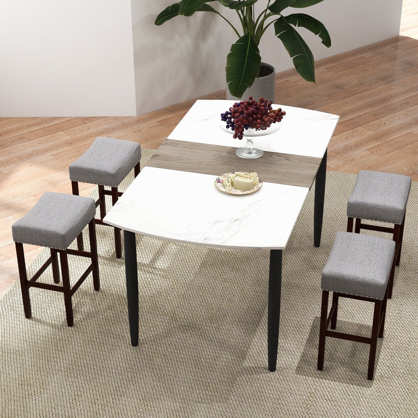 Set of 2, 24 Inch Bar Stool with Curved Seat Cushions-Beige (Customer Return)