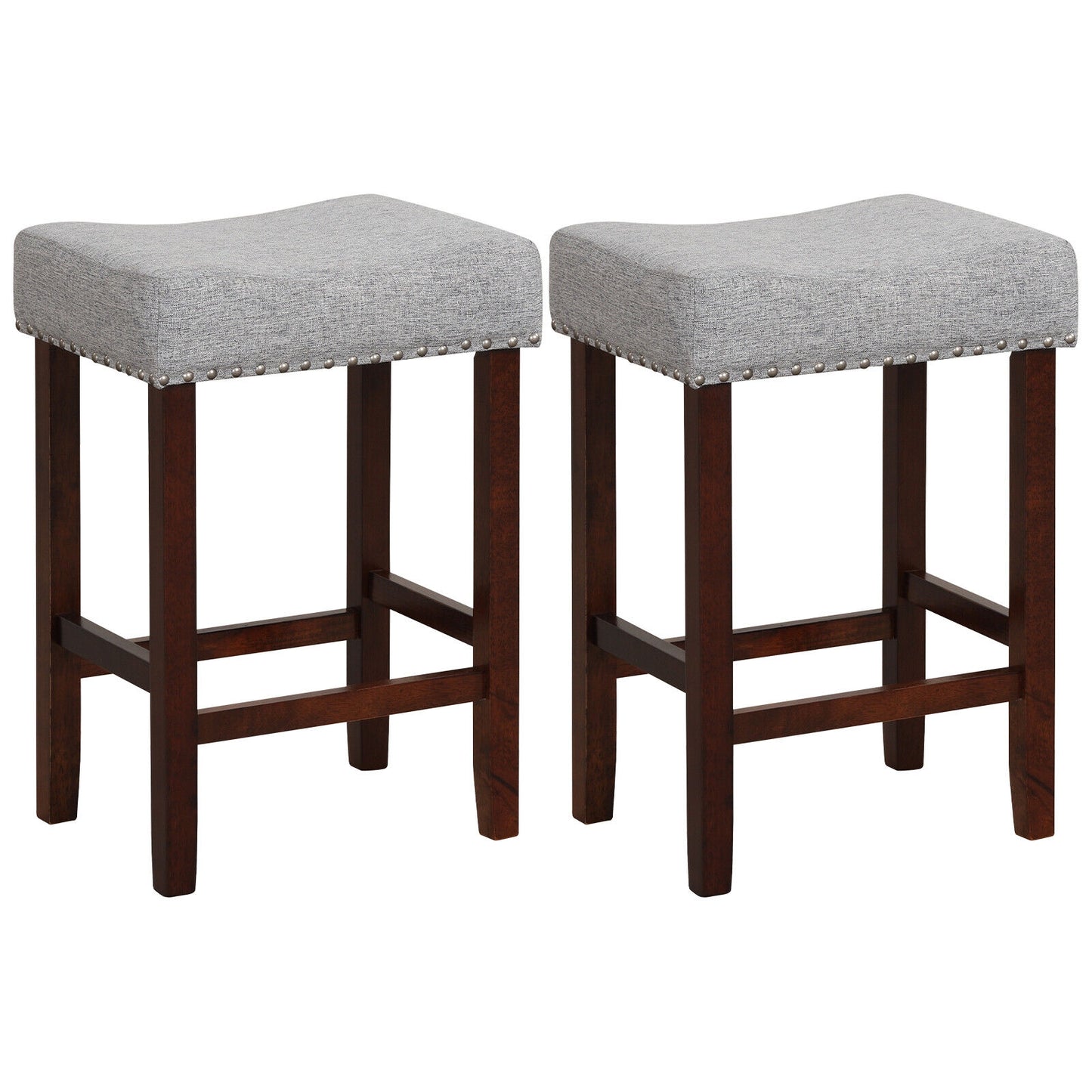 Set of 2 24 Inch Bar Stool with Curved Seat Cushions-Grey