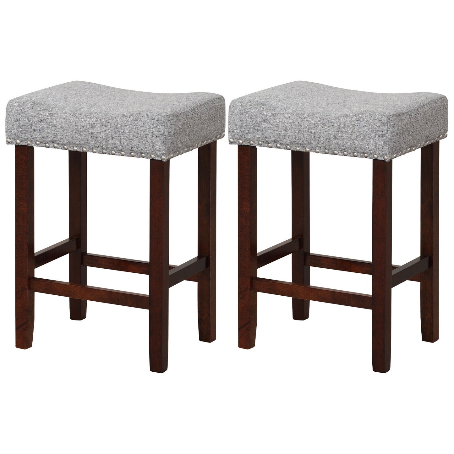 Set of 2 24 Inch Bar Stool with Curved Seat Cushions-Grey