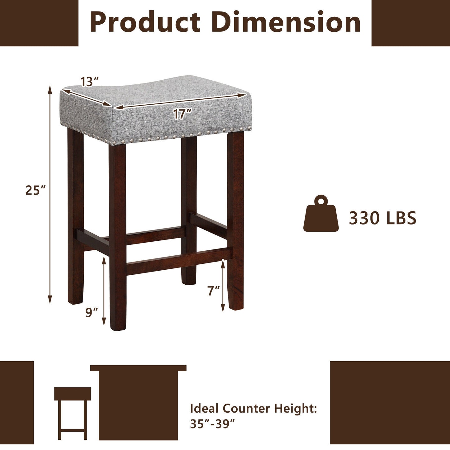 Set of 2 24 Inch Bar Stool with Curved Seat Cushions-Grey