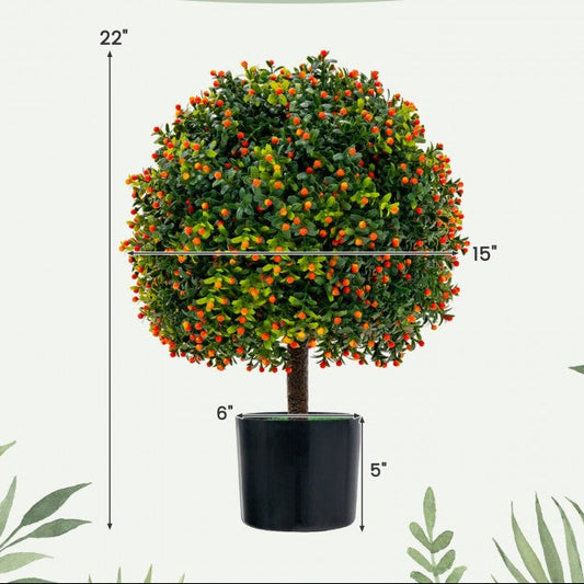 Artificial Boxwood Topiary Ball Tree with Orange Fruit, 1 PIECE