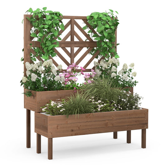 2-Tier Cedar Raised Garden Bed with Trellis-Brown, 1 box, unassembled