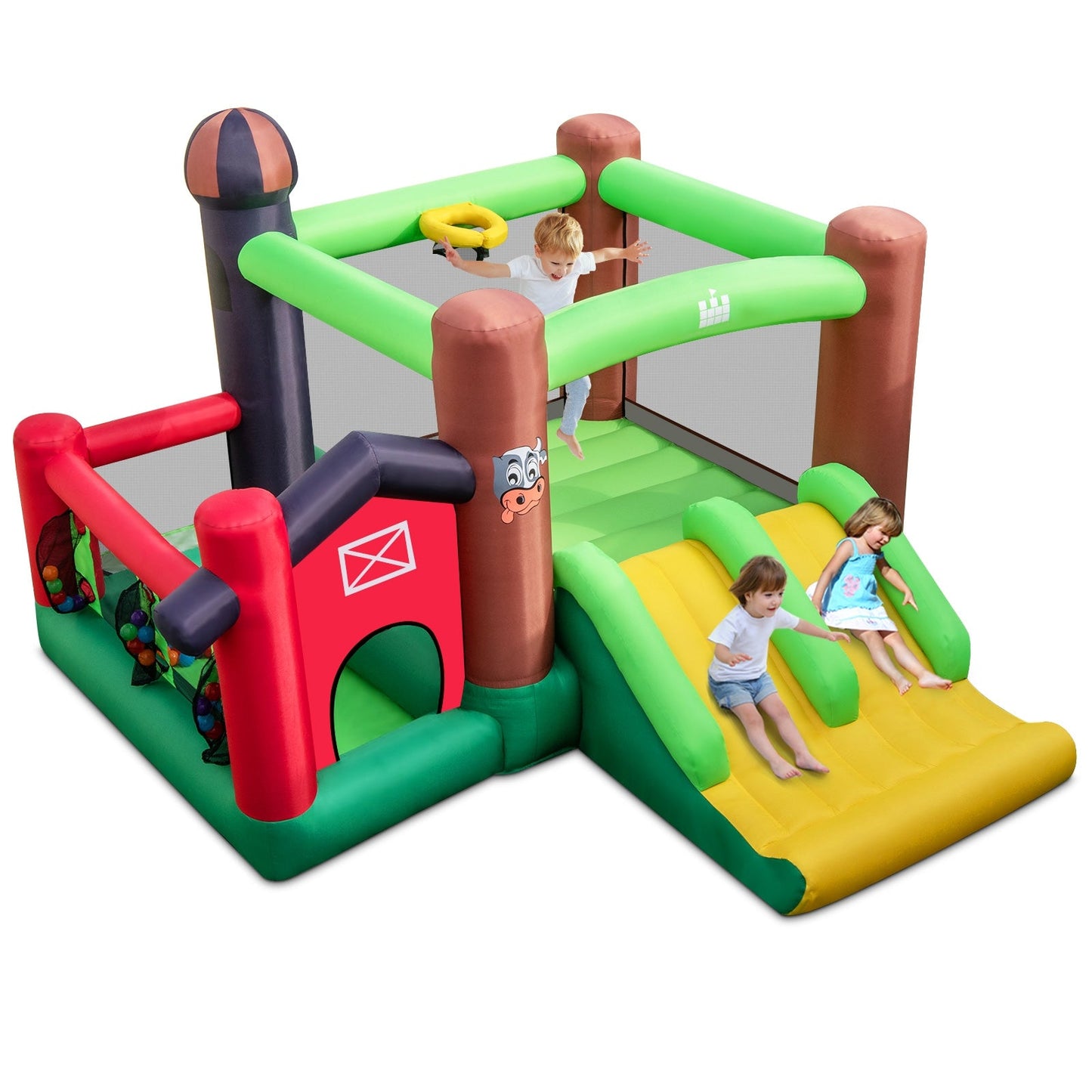 6-in-1 Inflatable Bounce House with Double Slides, Blower not included